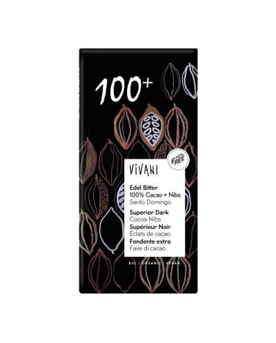 Chocolate negro 100% cacao nibs VIVANI 100 gr BIO
